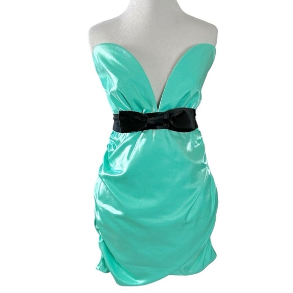 Superdown Lexi Sweetheart Mini Dress in Teal Size XS NWT Mermaid Blue Bow - Picture 8 of 14